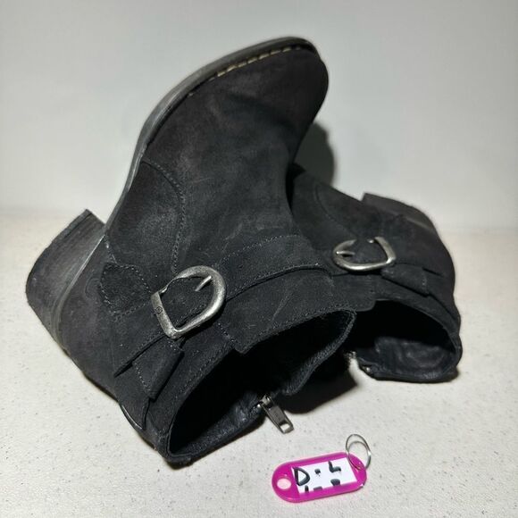 Born Morocco Boot Womens Size 6Black Suede Leather Booties Shoes Buckle - Picture 1 of 7